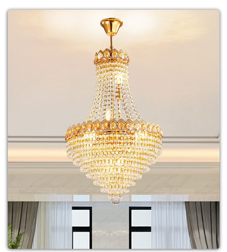 American Golden Crystal Chandeliers Lights Fixture LED Modern Crystal Chandelier Restaurant Hotel Hall Lobby Parlor Home Indoor Lighting
