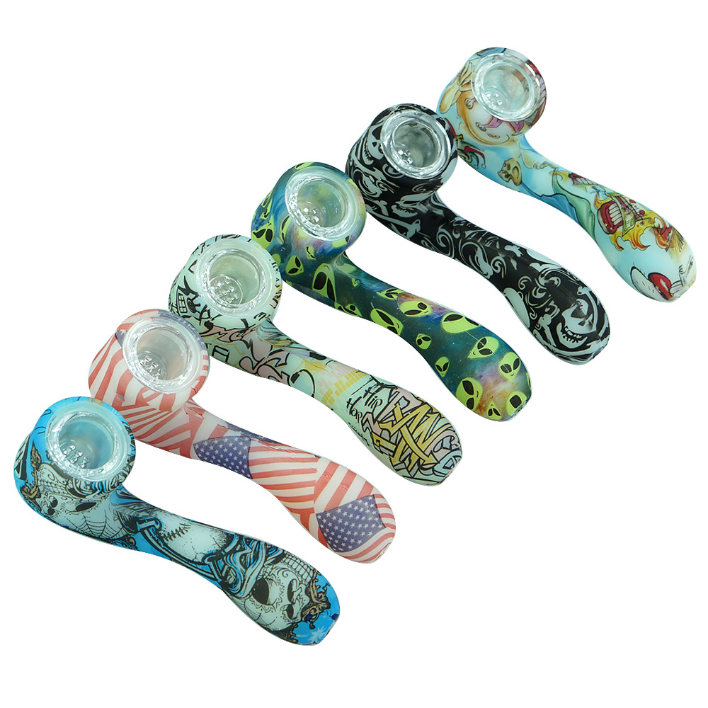 DHL Free Glow in the Dark Silicone Pipes Water transfer printing 7 word shape smoking pipes Color Ultimate Tool Unbreakable Tobacco Pipes Oi
DHL Free Glow in the Dark Silicone Pipes Water transfer printing 7 word shape smoking pipes Color Ultimate Tool Unbreakable Tobacco Pipes Oi