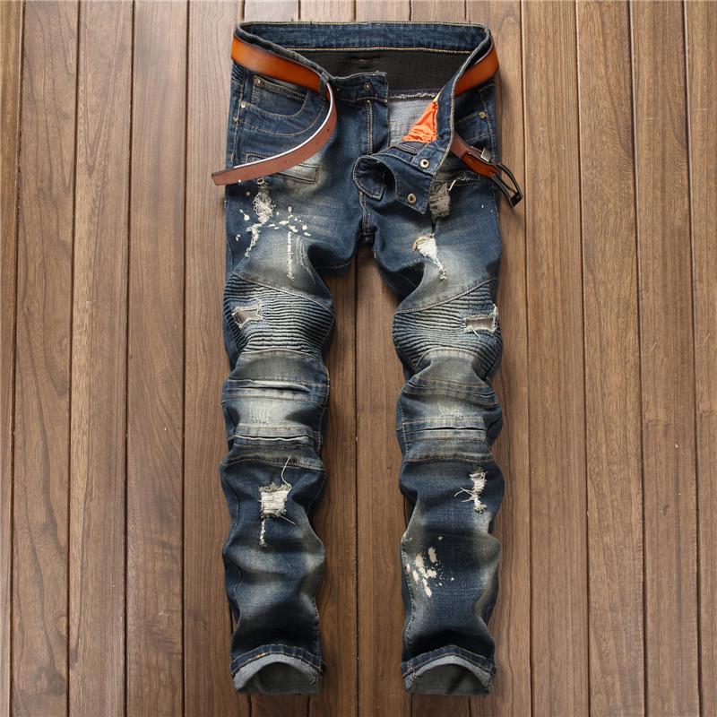 New Men's Jeans Ripped Biker Jeans Designer Men Streetwear Distressed Stretch Denim, Light blue
New Men's Jeans Ripped Biker Jeans Designer Men Streetwear Distressed Stretch Denim, Light blue