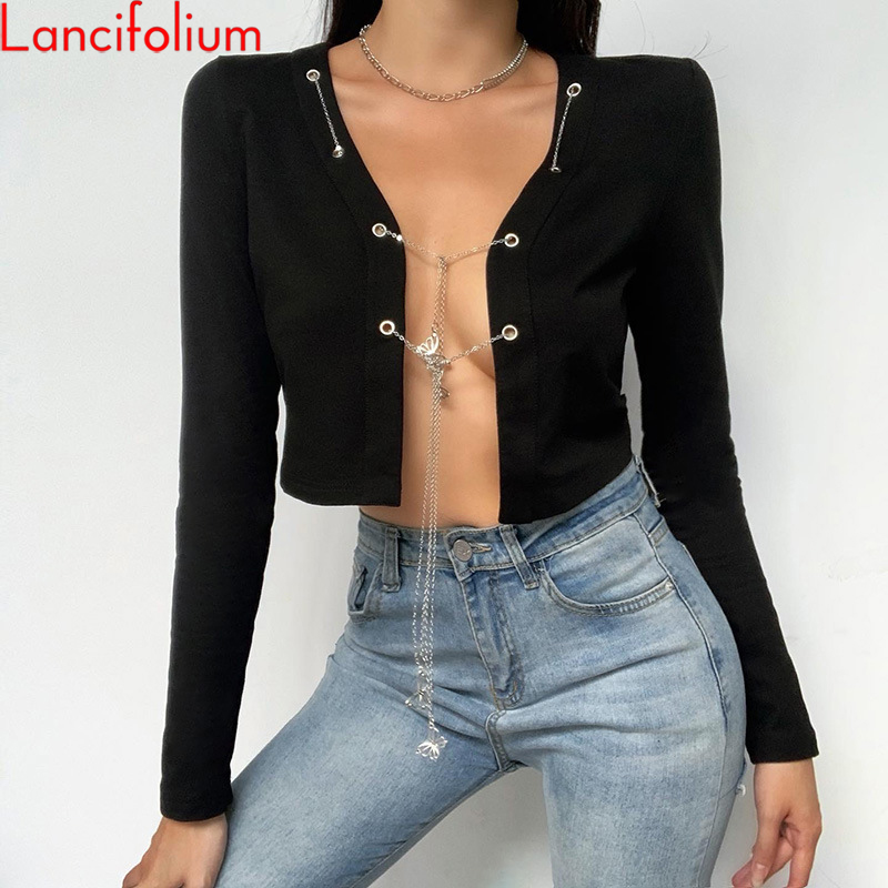 Sexy T Shirt Women Summer Fall Long Sleeve Crop Top Ladies Chain Tie Front Cardigan Black Egirl Cute Tee Shirt 2020 V Neck Top, Beige
Sexy T Shirt Women Summer Fall Long Sleeve Crop Top Ladies Chain Tie Front Cardigan Black Egirl Cute Tee Shirt 2020 V Neck Top, Beige