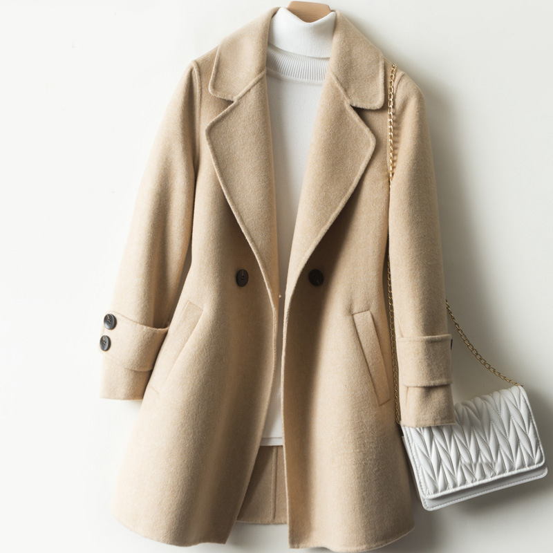 Women's Wool & Blends Double Sided Cashmere Coat Mid Length Women Winter