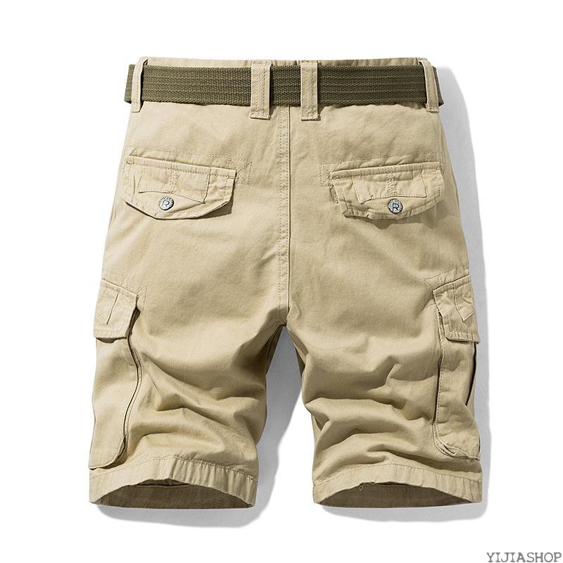 New Summer men's loose multi-pocket shorts men's cotton navy tactical shorts without belt, Grey