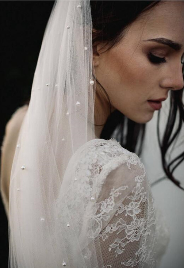 One Layer Pearls Wedding Veils With Comb Soft Tulle Long Wholesale Price Bridal Veils Cheap Wedding Accessories For Bride Bridal Accessories