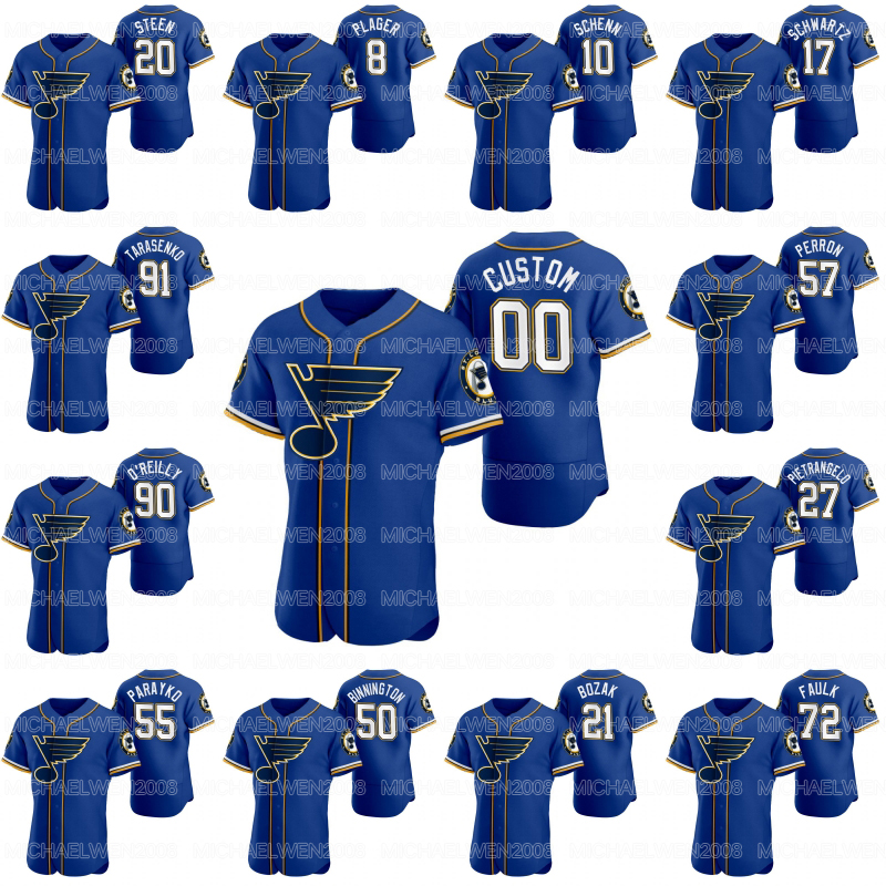 St. Louis Blues 2020 Crossover Baseball Jerseys David Perron Binnington Ryan O'Reilly Tarasenko Alex Pietrangelo Brayden Schenn Schwartz, 90 ryan o'reilly