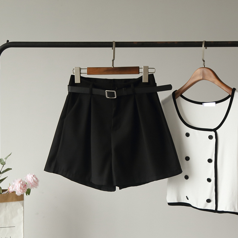 High Waist Casual Woman Suit Shorts Loose Width Leg Shorts With Belt Summer, Gray
High Waist Casual Woman Suit Shorts Loose Width Leg Shorts With Belt Summer, Gray
