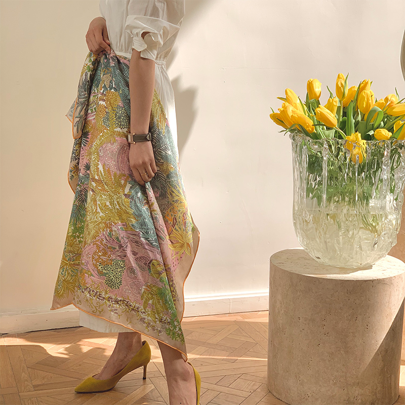 Women 100% Twill Silk Scarf Fashion Print Large Square Silk Scarfs Shawl Hijab Foulard 88X88CM CX200728