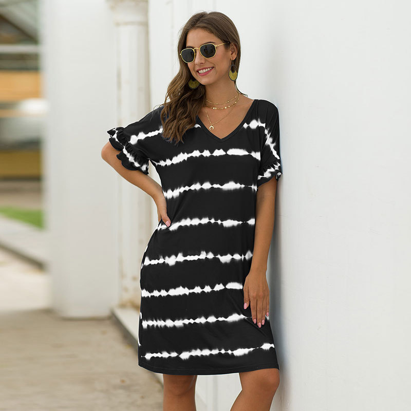 Women's Striped Tie Dye T-Shirt Dress Ruffle Short Sleeve Casual Swing Tunic Dresses with Pockets V-Neck Loose Boho Sun Beach Dress, Black;gray
Women's Striped Tie Dye T-Shirt Dress Ruffle Short Sleeve Casual Swing Tunic Dresses with Pockets V-Neck Loose Boho Sun Beach Dress, Black;gray