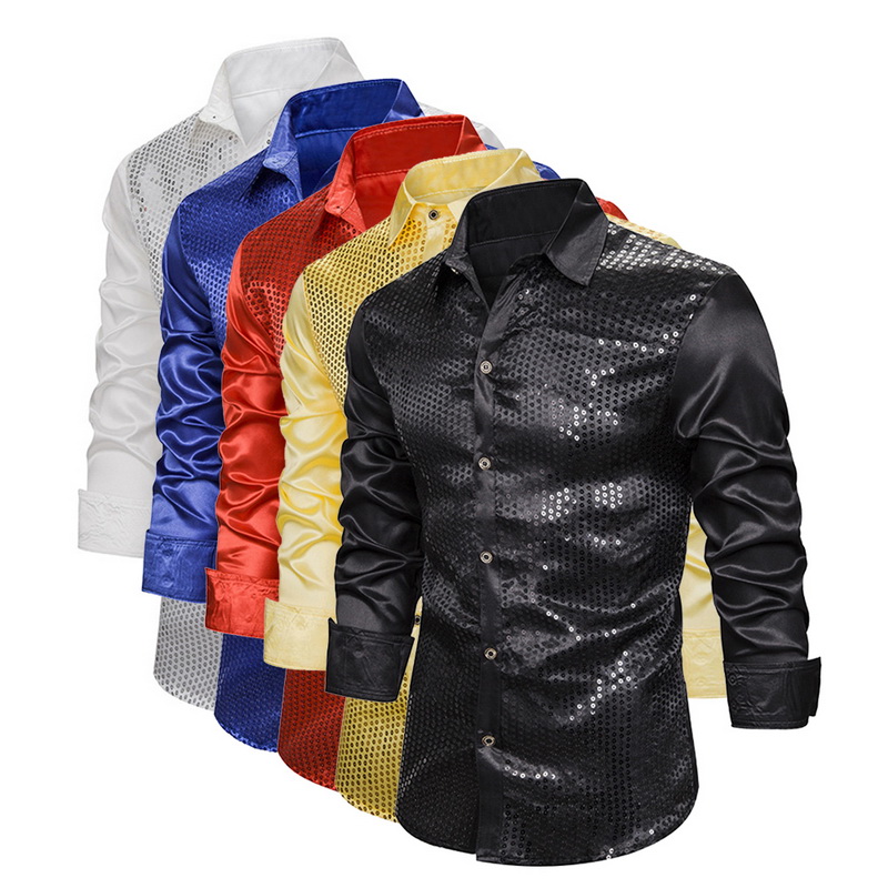 2020 Men' Luxury Sequin Glitter Shirts New Long Sleeve Silk Satin Shiny Disco Party Shirts Men top Stage Dance Prom Costume, White 3
2020 Men' Luxury Sequin Glitter Shirts New Long Sleeve Silk Satin Shiny Disco Party Shirts Men top Stage Dance Prom Costume, White 3