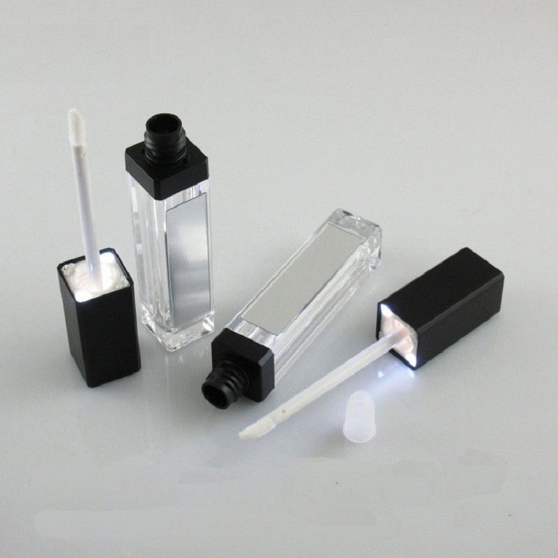 7ML LED Light Black Cosmetic Lipstick Containers Make up Tool Plastic Square Concealer Bottle Lip Gloss Tube with Mirror 20pcs