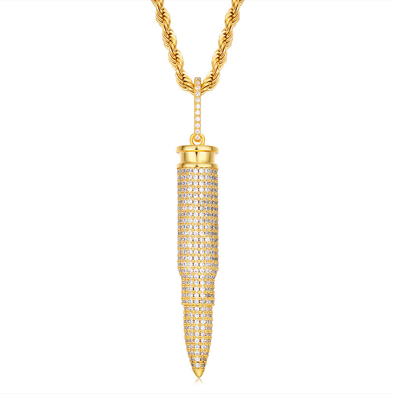 Mens Cool Hip Hop Necklace Gold Silver Colors CZ Bullet Pendant Necklace with Free 24inch Rope Chain Nice Gift
Mens Cool Hip Hop Necklace Gold Silver Colors CZ Bullet Pendant Necklace with Free 24inch Rope Chain Nice Gift