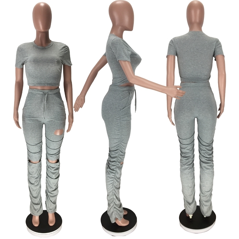 2 Piece Jogger Set Women Tracksuit Casual Summer Crop Top and Stacked Pants Sweatpants Set Women Two Piece Outfits Matching Sets T200603