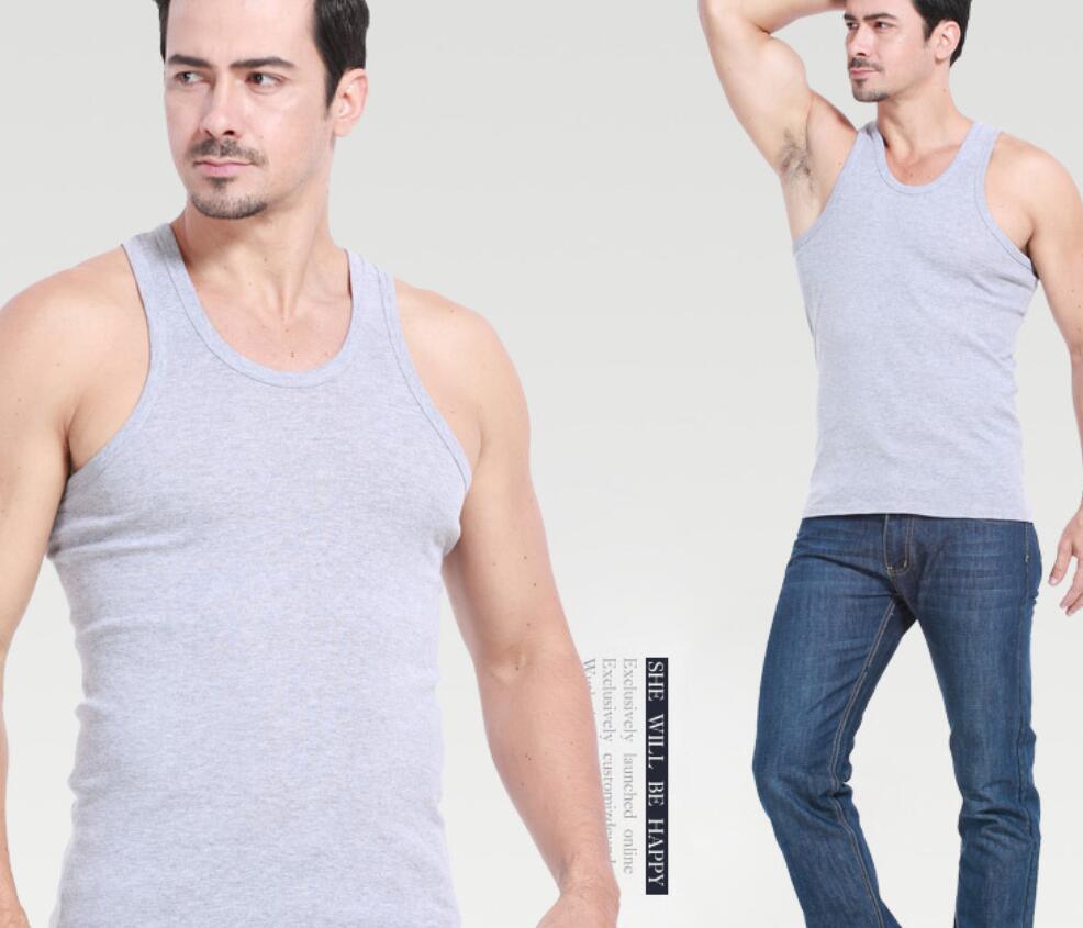 Wholesale- Muscle Men Top Quality 100 Cotton A Shirt Wife Beater Rib