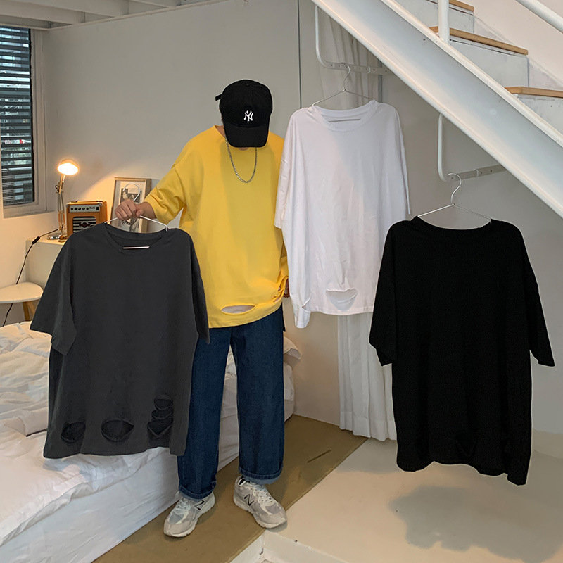 Mens Summer T Shirts Trend Wild Loose Top Harajuku Round Neck Bottoming Shirt Casual Five-point Sleeve Hole T-shirt Men Clothing, Yellow
Mens Summer T Shirts Trend Wild Loose Top Harajuku Round Neck Bottoming Shirt Casual Five-point Sleeve Hole T-shirt Men Clothing, Yellow
