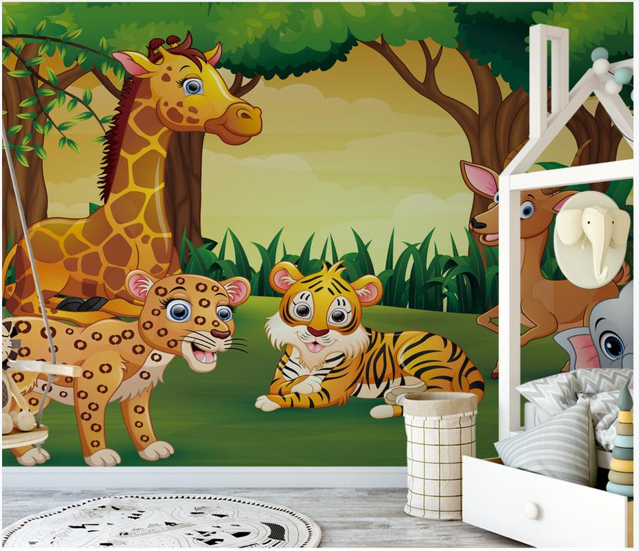 Custom Silk photo wallpaper 3d Cartoon mural beautiful forest animal park children's room background wall papers painting decoration