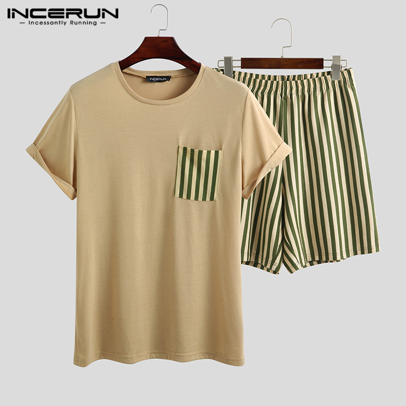 INCERUN Fashion Men Pajamas Sets Leisure Comfortable Homewear 2020 Striped Patchwork Sleepwear Shorts Mens Nightwear Sets -5XL, Khaki
INCERUN Fashion Men Pajamas Sets Leisure Comfortable Homewear 2020 Striped Patchwork Sleepwear Shorts Mens Nightwear Sets -5XL, Khaki