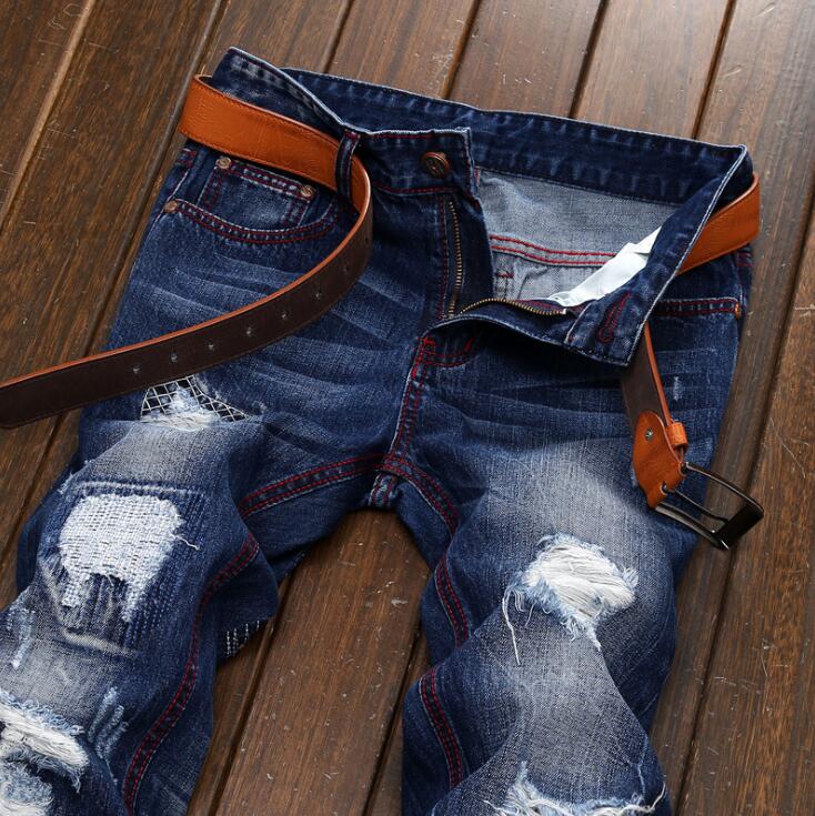 Puimentiua 2018 Fashion Men Ripped Jeans Spring Men Patchwork Hollow Out Printed Beggar Cropped Pants Man Cowboys Casual Pants1