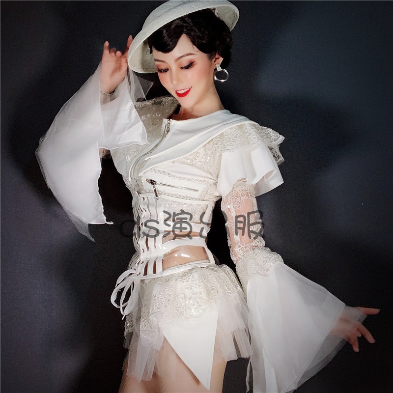 White Valentine'S Day Nightclub Bar DS Female Singer Retro Style Lace Trumpet Sleeve Party Performance Clothing DWY4203, As picture
White Valentine'S Day Nightclub Bar DS Female Singer Retro Style Lace Trumpet Sleeve Party Performance Clothing DWY4203, As picture