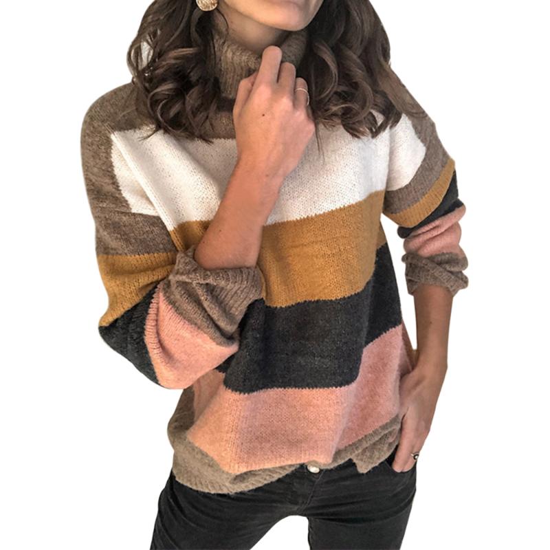 Fashion Women Striped Sweater Autumn Winter Turtleneck Long Sleeve Sweater Loose Knit Pullover Patchwork Pull Femme Jersey Mujer, Color1
Fashion Women Striped Sweater Autumn Winter Turtleneck Long Sleeve Sweater Loose Knit Pullover Patchwork Pull Femme Jersey Mujer, Color1