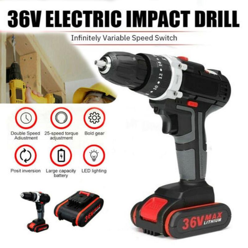 Tools 36V Electric Impact Drill 25+3 Torque Stage Cordless Drill Wrench Wireless Electric Set with LED 2 Speeds +Battery
Tools 36V Electric Impact Drill 25+3 Torque Stage Cordless Drill Wrench Wireless Electric Set with LED 2 Speeds +Battery