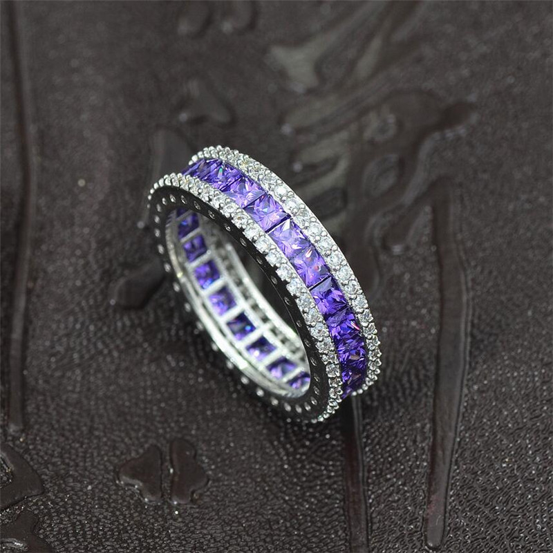 New Arrival Unique Luxury Jewelry 18K White Gold Fill Full Princess Cut White Topaz SONA Diamond Women Wedding Bridal Ring For Lover Gift