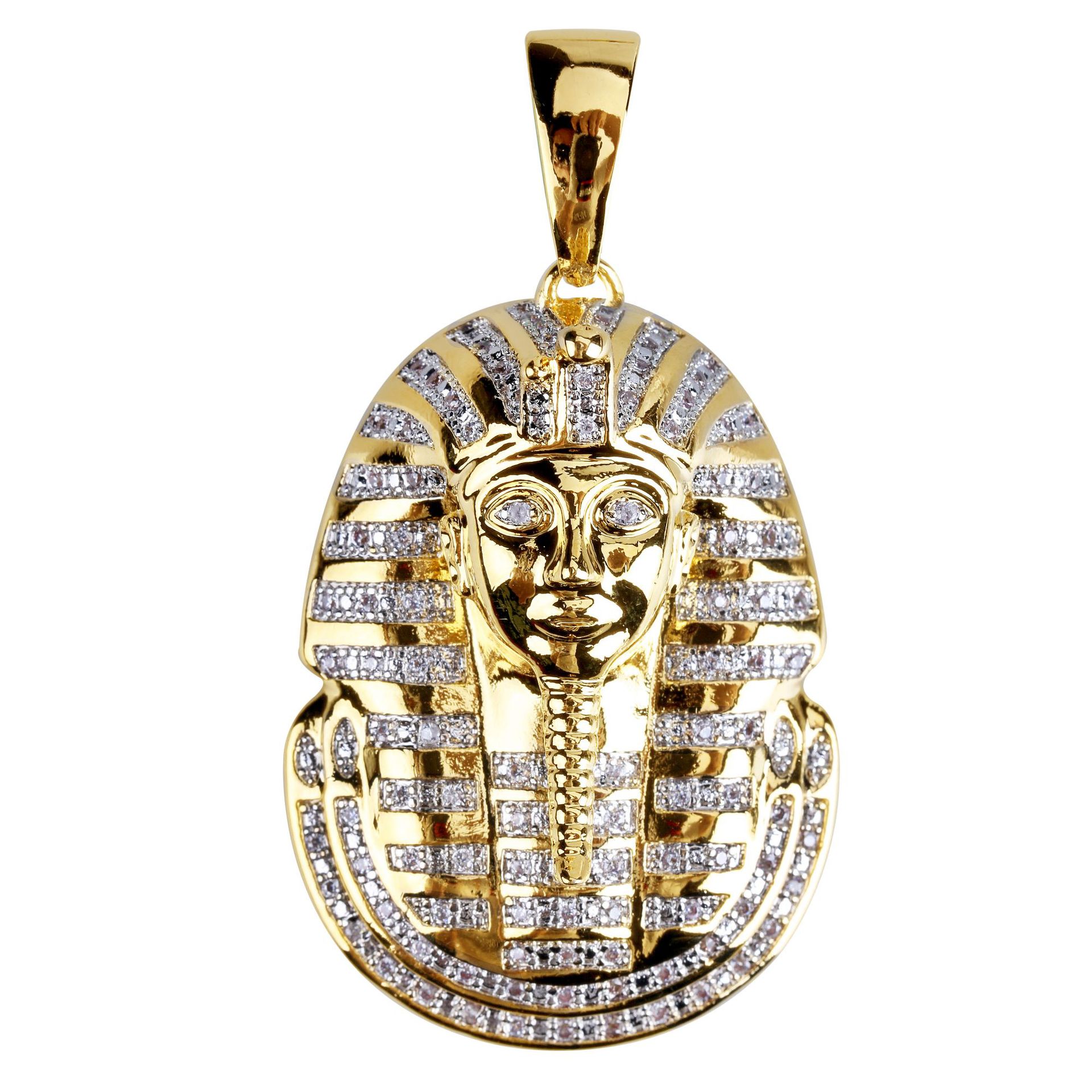 18K Gold Silver Iced out Egyptian Pharaoh copper Crystal Zircon Diamonds Pendant Necklace Vacuum Plated Jewelry pop Necklace