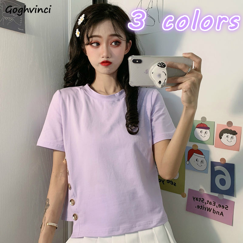 Short Sleeve T-shirts Women Buttons Irregular Crop Top Summer Ins Designed Casual All-match Korean Loose Slender Femme Chic New, Black
Short Sleeve T-shirts Women Buttons Irregular Crop Top Summer Ins Designed Casual All-match Korean Loose Slender Femme Chic New, Black