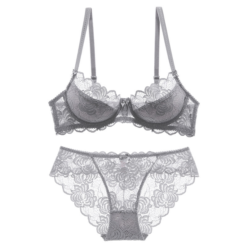 Summer thin sexy lace ladies underwear transparent lingerie comfortable breathable gathered large size bra set, Black
Summer thin sexy lace ladies underwear transparent lingerie comfortable breathable gathered large size bra set, Black