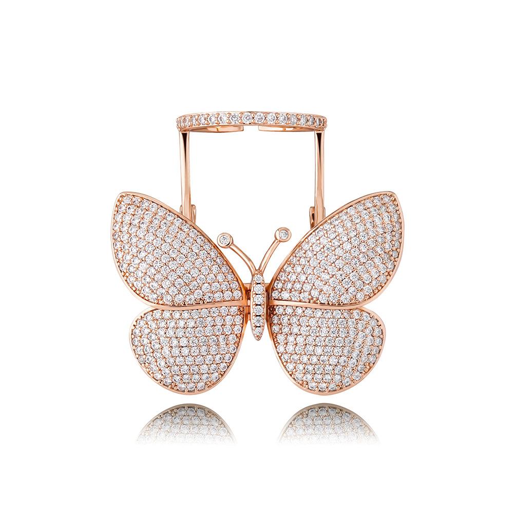 Full Diamond Butterfly Womens Rings Open Cuff Rose Gold Bling Cz Zirconia Stones Finger Band Designer Luxury Jewelry Valentines Day Gift for Girlfrien