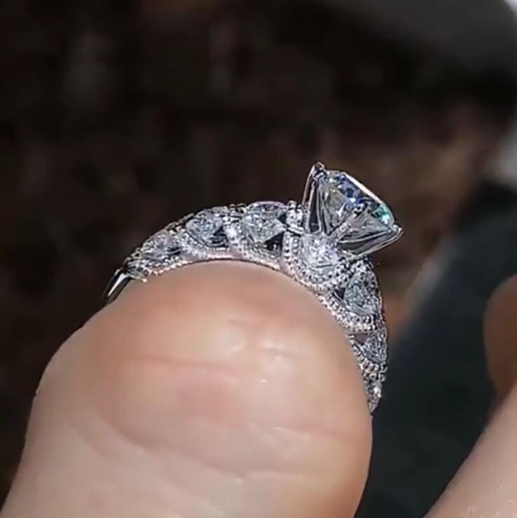 Vintage Jewelry Couple Rings 925 Sterling Silver Round Cut White Topaz CZ Diamond Popular Promise Gemstones Women Wedding Bridal Ring Set