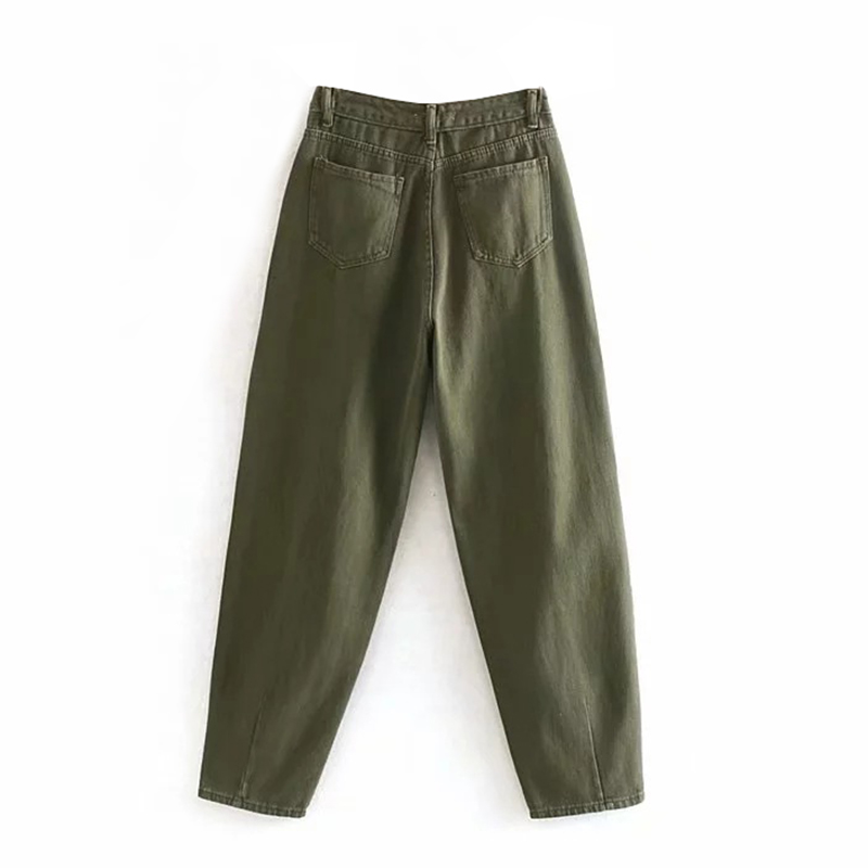 New women Streetwear Pleated Mom Jeans High Waist Loose Slouchy Jeans Pockets Boyfriend Pants Casual Ladies Denim Trousers