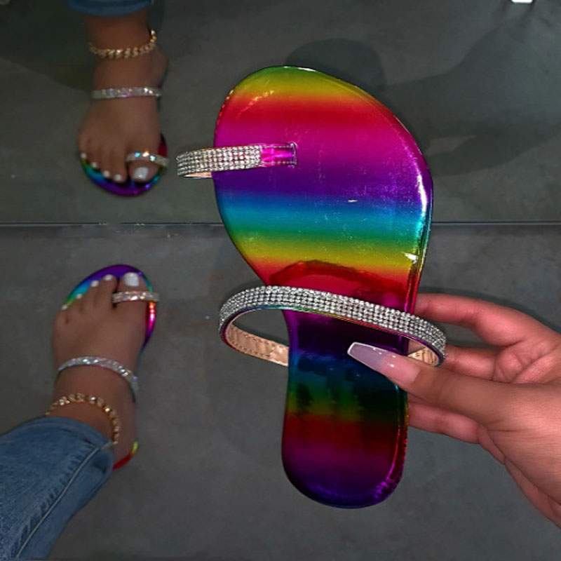 Fashion Summer Rhinestone Flip-flops Multicolor Sandals Women's Bling Shoes Rainbow Slides Comfortable Big Size Ladies Slippers, As shown
Fashion Summer Rhinestone Flip-flops Multicolor Sandals Women's Bling Shoes Rainbow Slides Comfortable Big Size Ladies Slippers, As shown