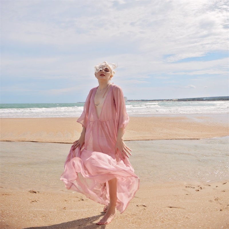 pink chiffon wedding robes vneck long sleeve sexy backless pajamas sleepwear anklelength custom made nightgown for women cheap