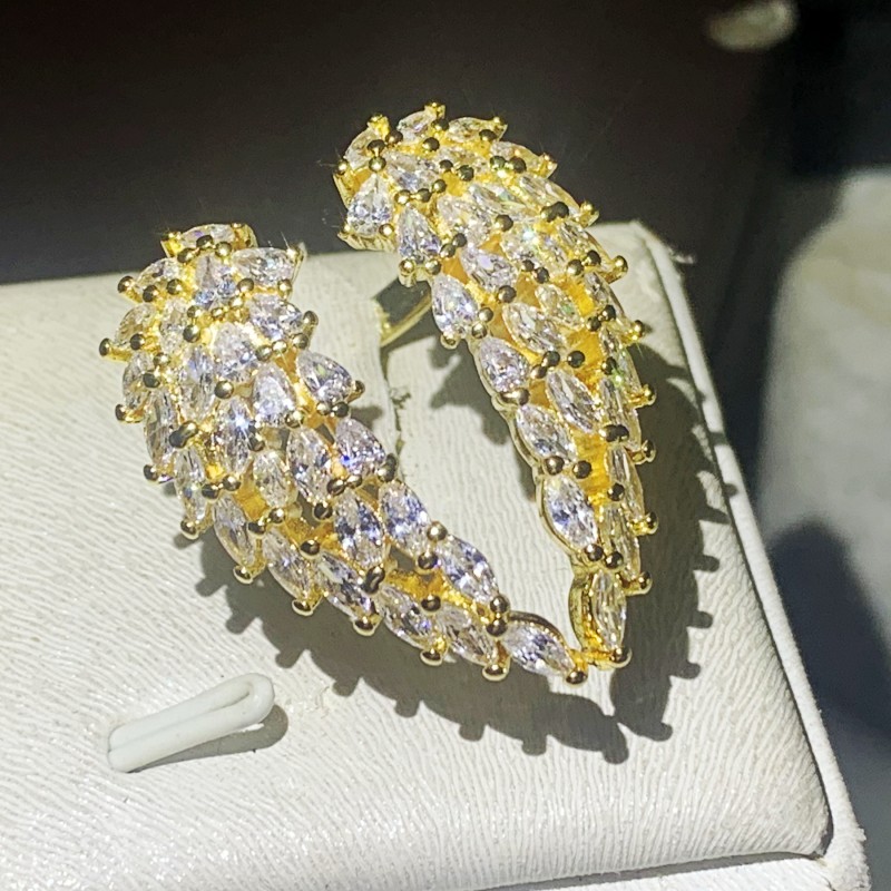 54PCS CZ New Arrival Top Sell Sparkling Luxury Jewelry Real 925 Sterling Silver&Gold Fill Angle Wing Ring Open Adjustable Women Wedding Ring