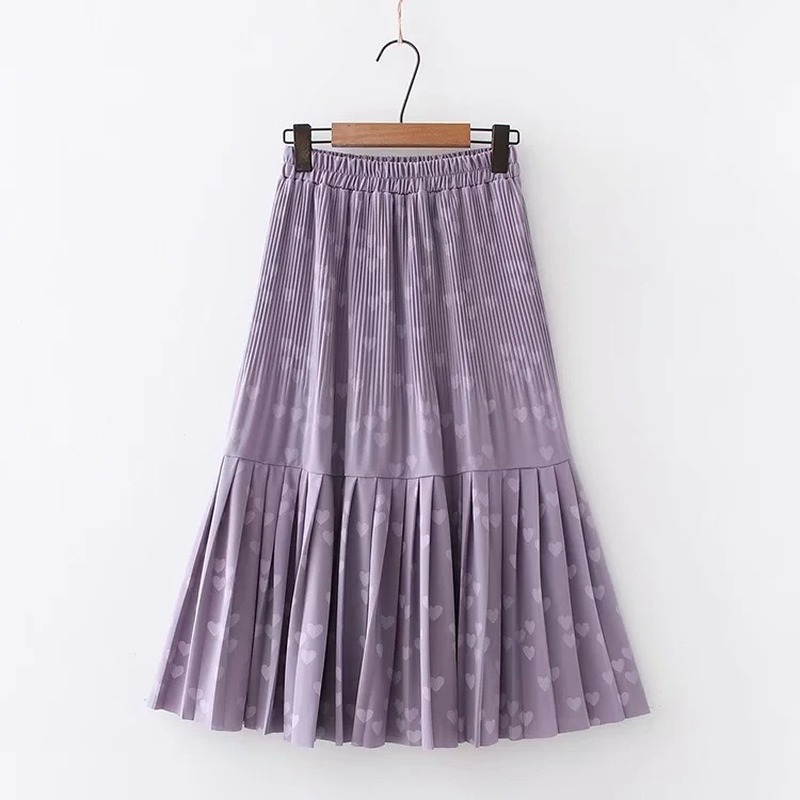 Korean Style Womens Pleated Skirts Sweet Heart Print Vintage Long Midi Skirt Casual Elastic High Waist Ladies Black Purple Pink, Beige skirt
Korean Style Womens Pleated Skirts Sweet Heart Print Vintage Long Midi Skirt Casual Elastic High Waist Ladies Black Purple Pink, Beige skirt