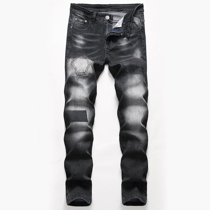 Men's Straight Denim Pants Slim Casual Jean Pants Skinny Trousers, Dark gray