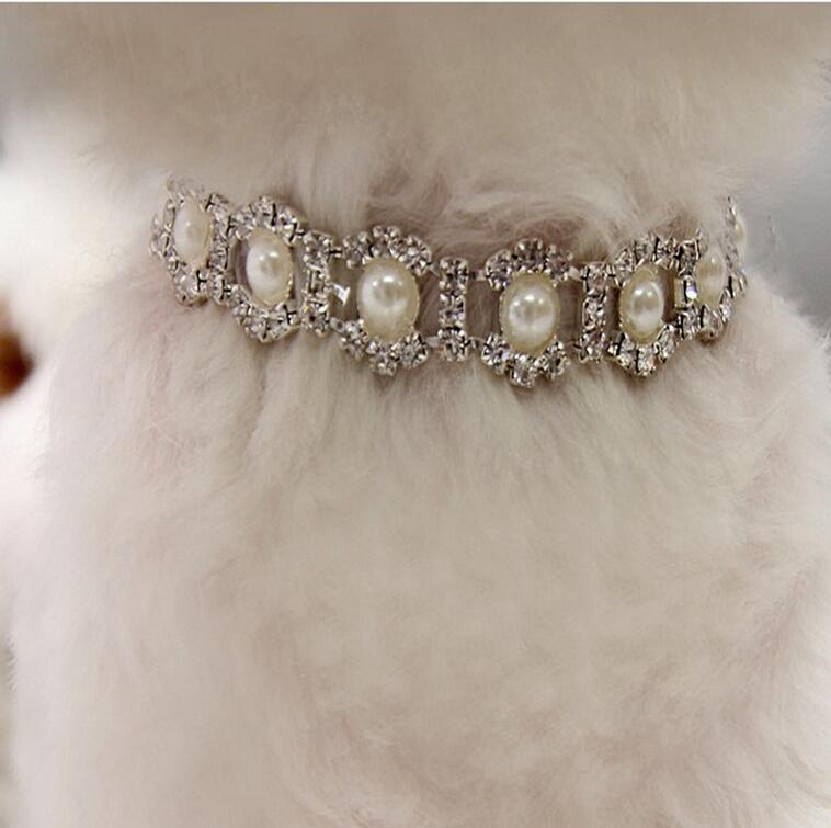 

Bling Rhinestone Pearl Necklace Dog Collar Alloy Diamond Puppy Pet Collars Leashes For Little Dogs Mascotas Dog Accessories Free SHip