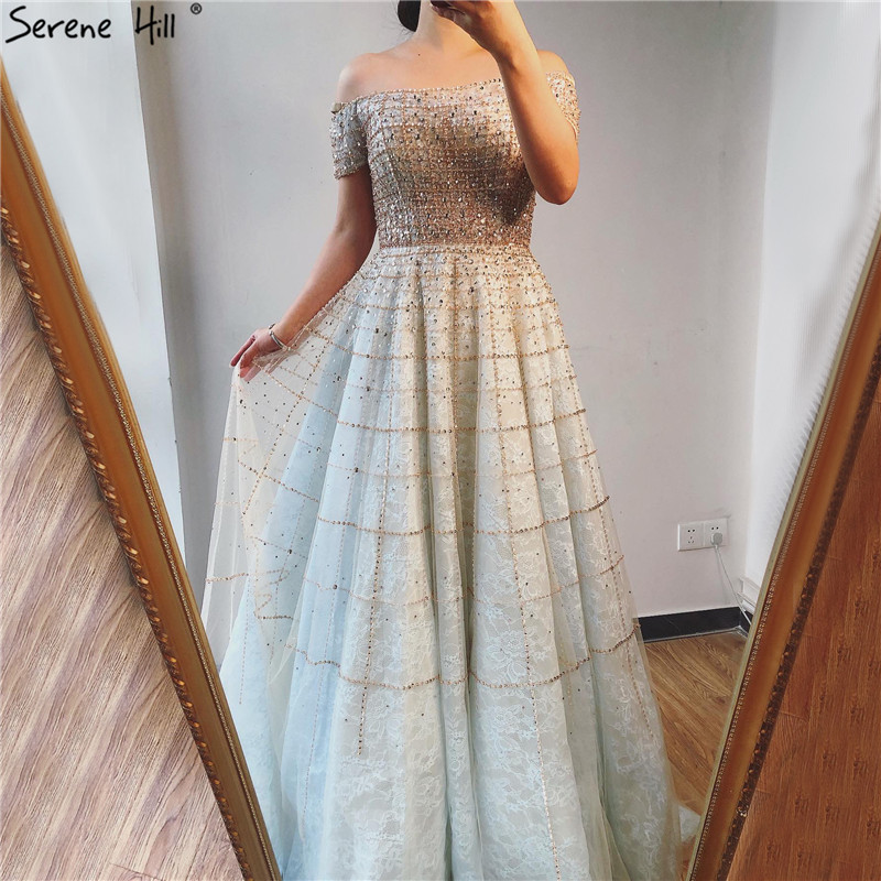 Silver Off Shoulder Short Sleeve Evening Dresses 2020 Dubai A-Line Beading Diamond Evening Gowns Serene Hill LA70263, Gold
Silver Off Shoulder Short Sleeve Evening Dresses 2020 Dubai A-Line Beading Diamond Evening Gowns Serene Hill LA70263, Gold