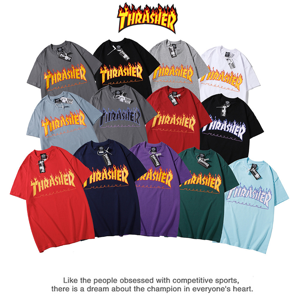 Thrasher Flame Flame Short Sleeve Classic Ghost blue yellow fire men and women lovers hip-hop T-shirt fashion, White
Thrasher Flame Flame Short Sleeve Classic Ghost blue yellow fire men and women lovers hip-hop T-shirt fashion, White