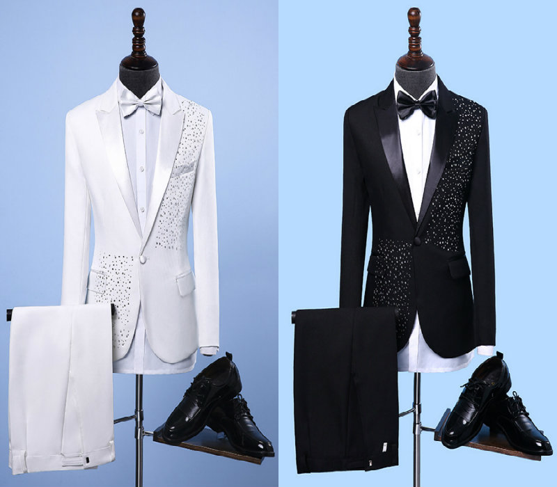 2-Piece Handsome Rhinestone Mens Suit New Fashion Groom Suit Wedding Suits For Best Men Slim Fit Groom Tuxedo For Man In Stock Free Shipping