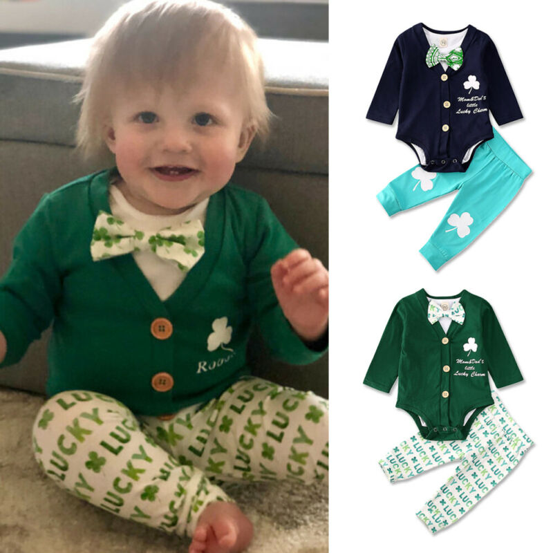 3Pcs New St Patrick acutes Day Baby Boys Gentlemen Outfits Sets Long Sleeve Romper Tops Bodysuit Four-Leaf Clover Stripe Pants, Green
3Pcs New St Patrick acutes Day Baby Boys Gentlemen Outfits Sets Long Sleeve Romper Tops Bodysuit Four-Leaf Clover Stripe Pants, Green