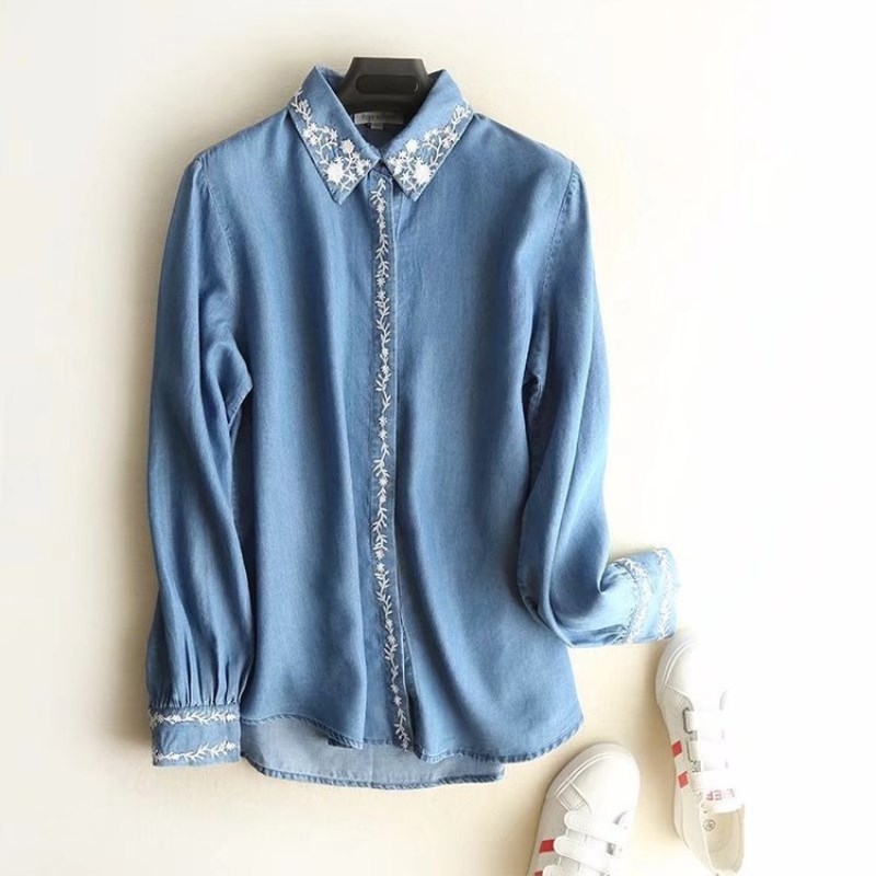 Chic blouses women Tencel Denim Shirts spring ladies tops Long Sleeve Embroidery Blouse shirts casual Female Jeans clothing, Light blue
Chic blouses women Tencel Denim Shirts spring ladies tops Long Sleeve Embroidery Blouse shirts casual Female Jeans clothing, Light blue