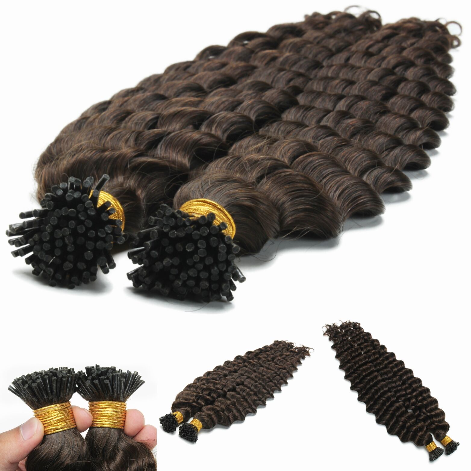 Deep Wave I Tip Virgin Brazilian Human Dark Brown Color Pre Blonded Stick Hair Extensions 100G 1G/Strand
