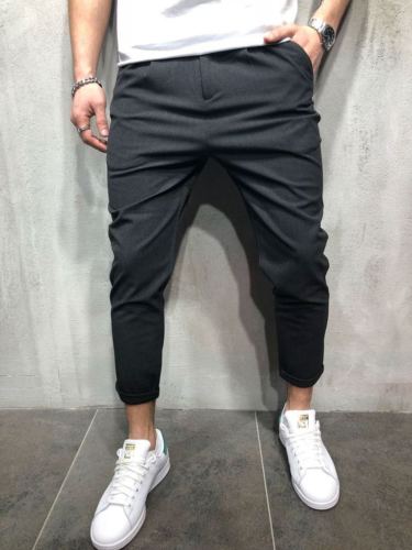 Mens Jogging Appointment Office Straight Pencil Pants Casual Long Trousers Leisure Polyester B4