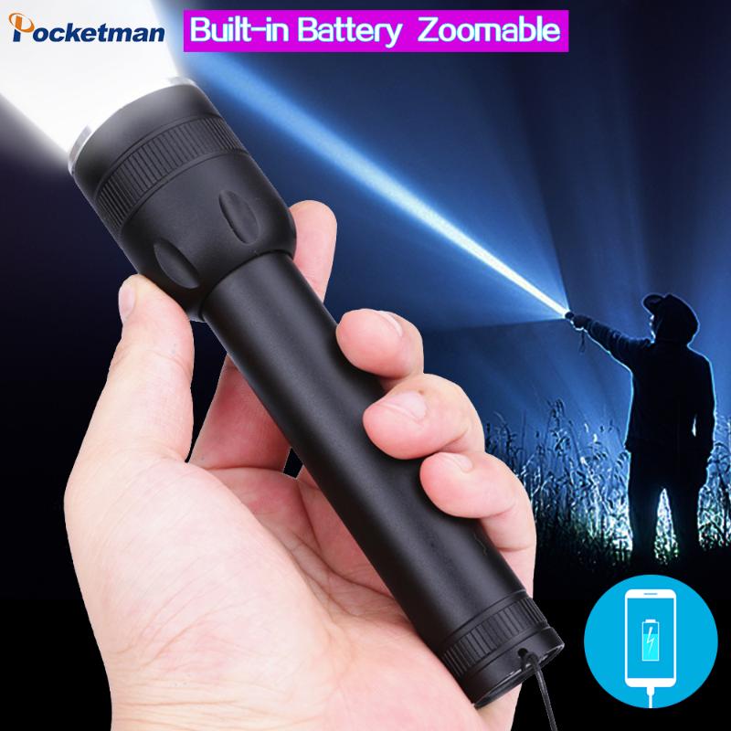 

High Lumen USB Rechargeable Portable Zoomable Torch with Built-in Battery Waterproof Camping