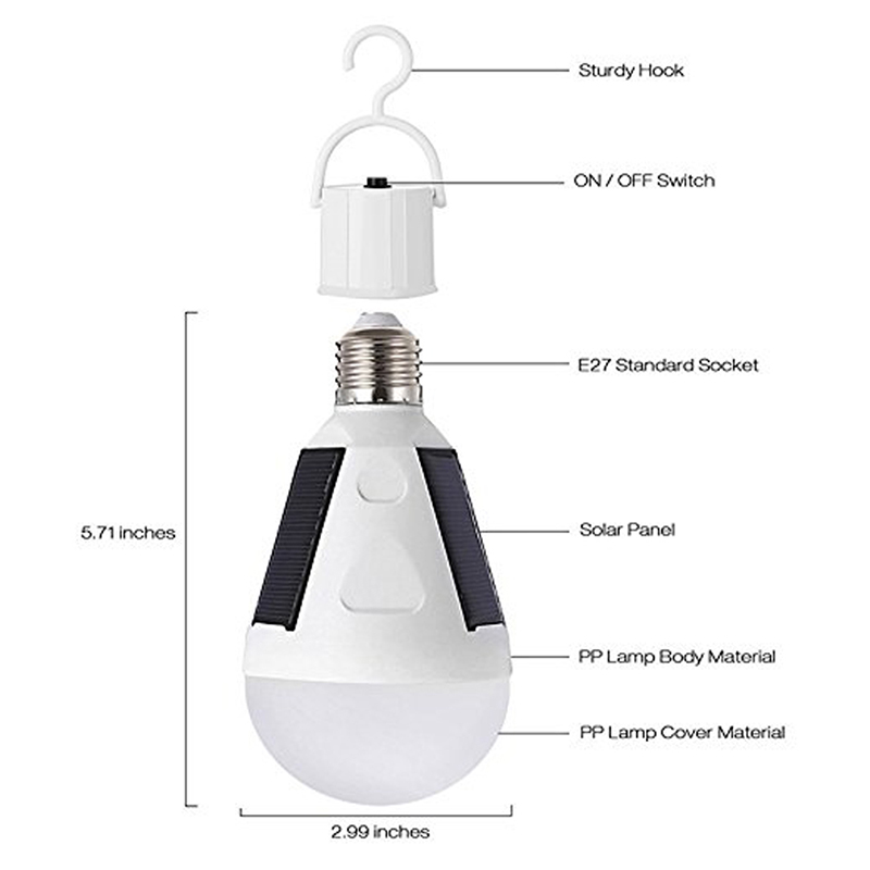 7W 12W LED Solar Power Emergency Light Bulb Solar Integrated Bulb Outdoor Waterproof Camping Night lights chargeable