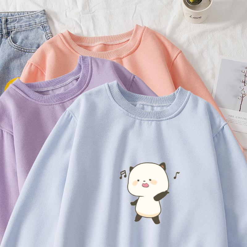 

Cotton Crewneck Sweatshirt Women Oversized Hoodies Women Spring Streetwear Kawaii Raccoon Print Pullovers Hoodie Loose Top Girl, Purity blue