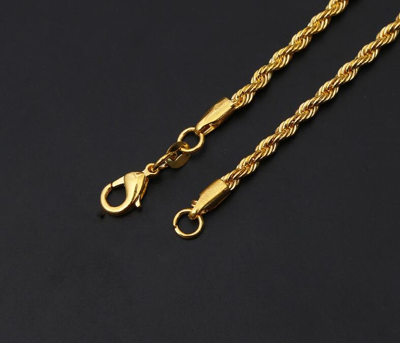 HIPHOP Men women Necklace plating 18KC Gold 3MM Rope chain Necklace 16"/18"/20"/22"/24" /26"//28" /30" for Pen
