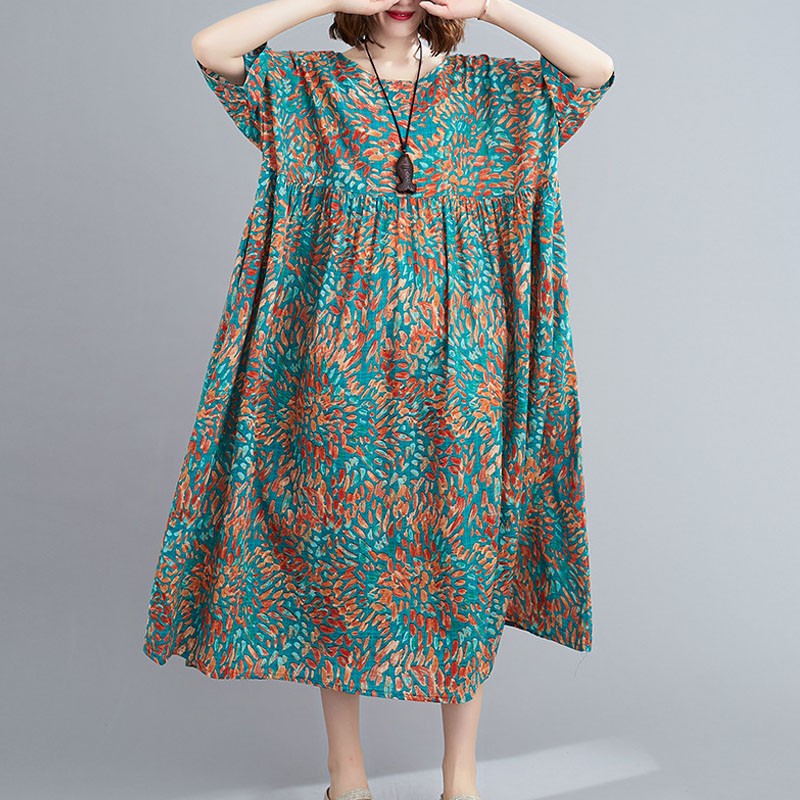 Johnature Summer New Loose Comfortable O-neck Pockets Short Sleeve Fashion Print Dress Simple Leisure Women Plus Size Dresses, Green
Johnature Summer New Loose Comfortable O-neck Pockets Short Sleeve Fashion Print Dress Simple Leisure Women Plus Size Dresses, Green