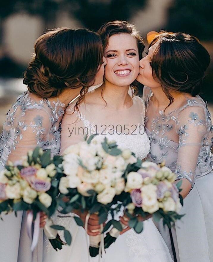 half sleeve long bridesmaid dresses 2021 3d floral lace garden country maid of honor junior wedding guest bridesmaid dress