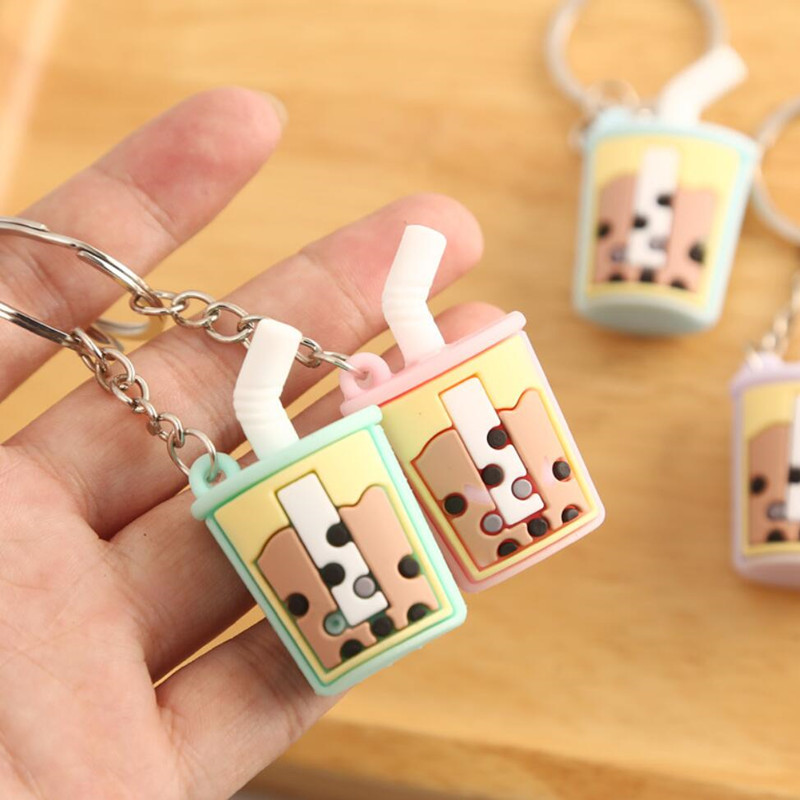 7.5cm Mini Milk Cup Keychain Cartoon Cute Key Ring Silicone Soft Pendant Jewelry Accessories Gift For Women